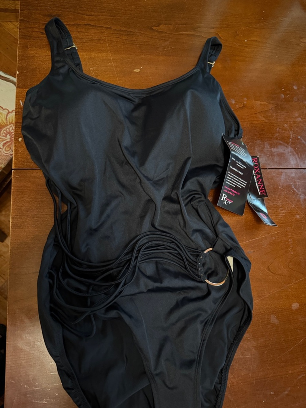 Roxanne Black One-Piece Swim Suit with Side Ring Detail NWT
